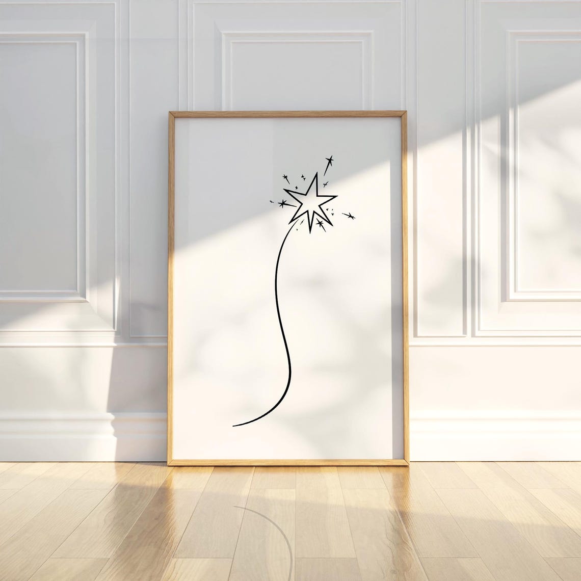 Shooting Star Sketch Minimalist Wall Art Black White Celestial Nursery Home Kids Playroom Decor Modern Line Print Gift