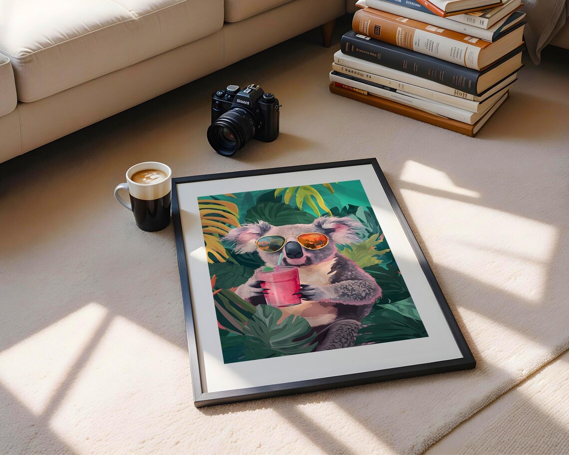 Koala Sunglasses Pink Smoothie Tropical Jungle Fun Animal Art Poster - Image 5