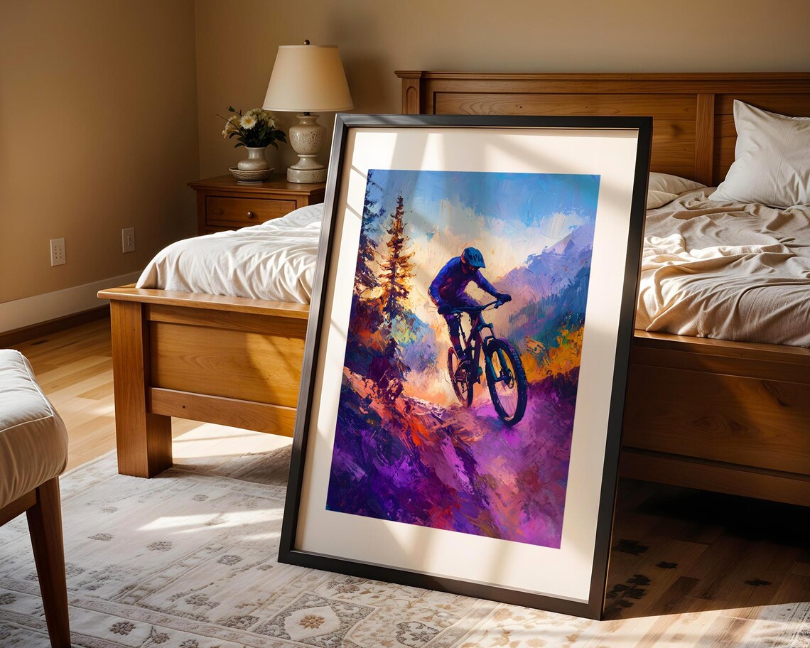 Mountain Biker Trail Ride Colorful Abstract Cycling Sports Print - Image 4