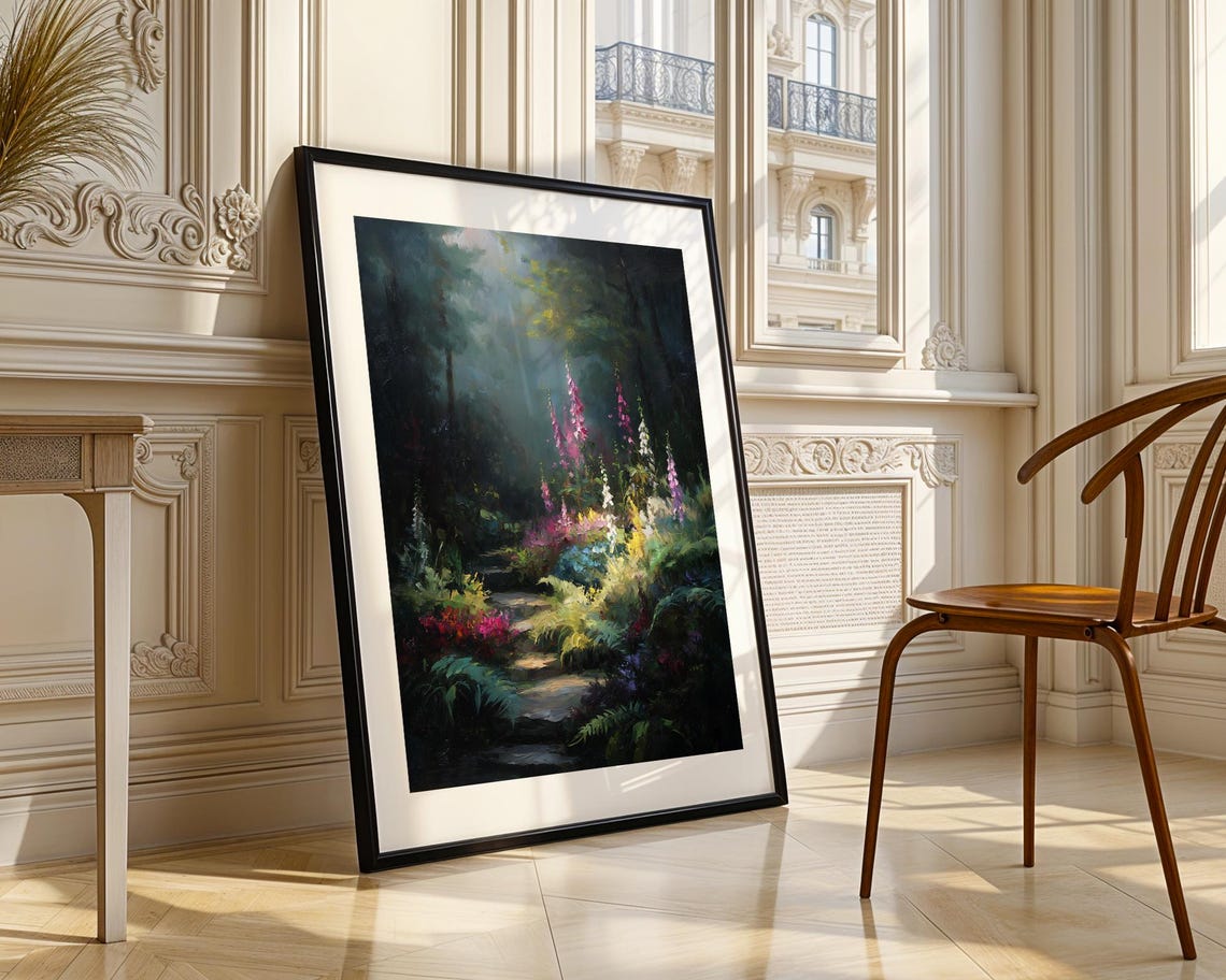 Enchanted Forest Path Glowing Foxglove Flowers Dark Oil Poster - Image 3