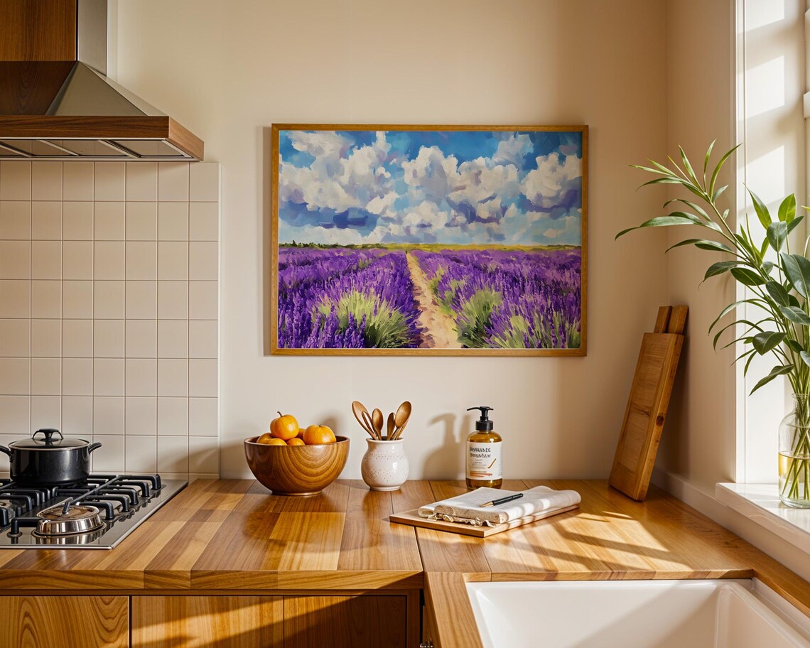 Winding Lavender Field Country Path Purple Floral Landscape Poster - Image 3