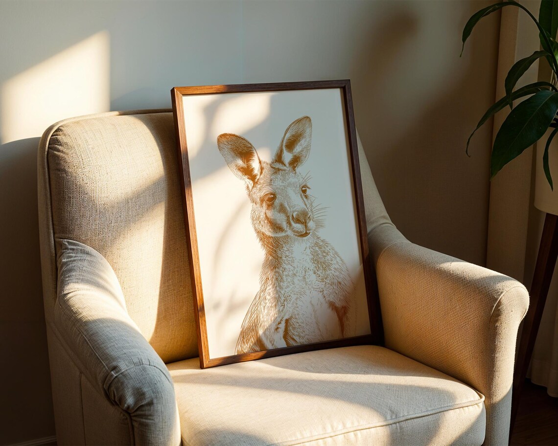 Kangaroo Portrait Sepia Ink Sketch Australian Wildlife Poster - Image 2