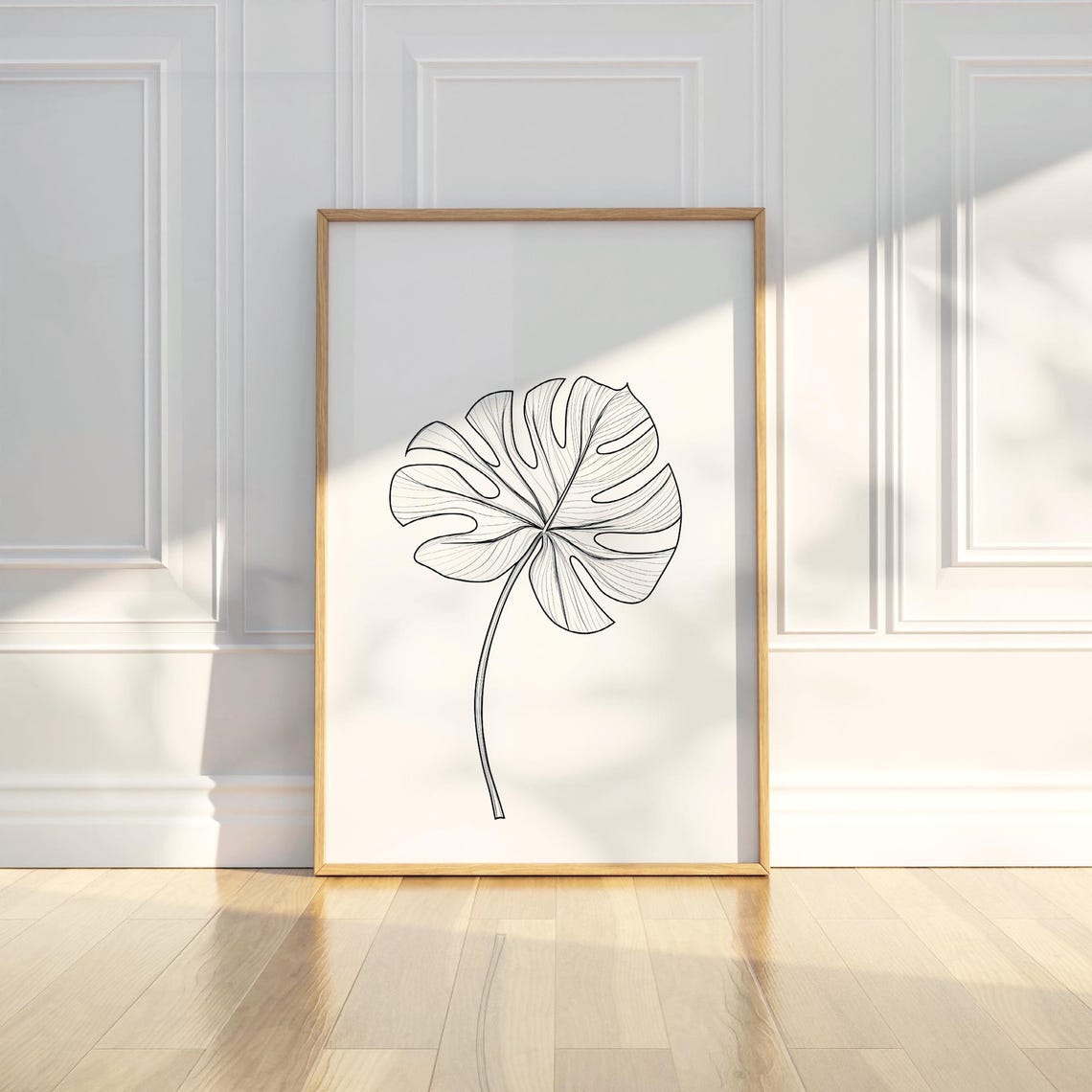 Monstera Leaf Line Drawing Minimalist Botanical Artwork Poster
