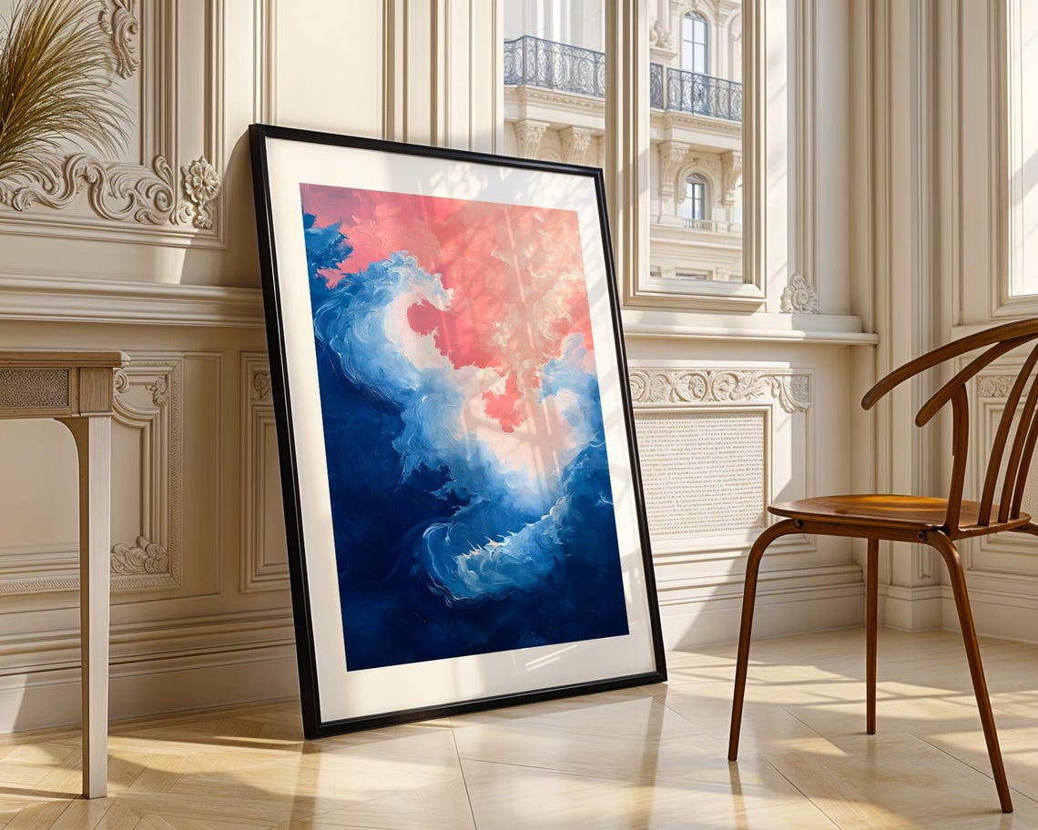 Vibrant Abstract Ocean Waves Fluid Blue Pink Swirl Art Poster - Image 3