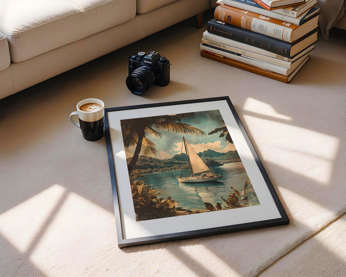 Sailboat In Tropical Palm Bay Vintage Style Nautical Travel Poster - Image 4