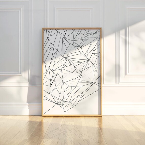 Abstract Geometric Line Art Print Minimalist Simple Modern Black White Contemporary Home Decor Office Wall Drawing