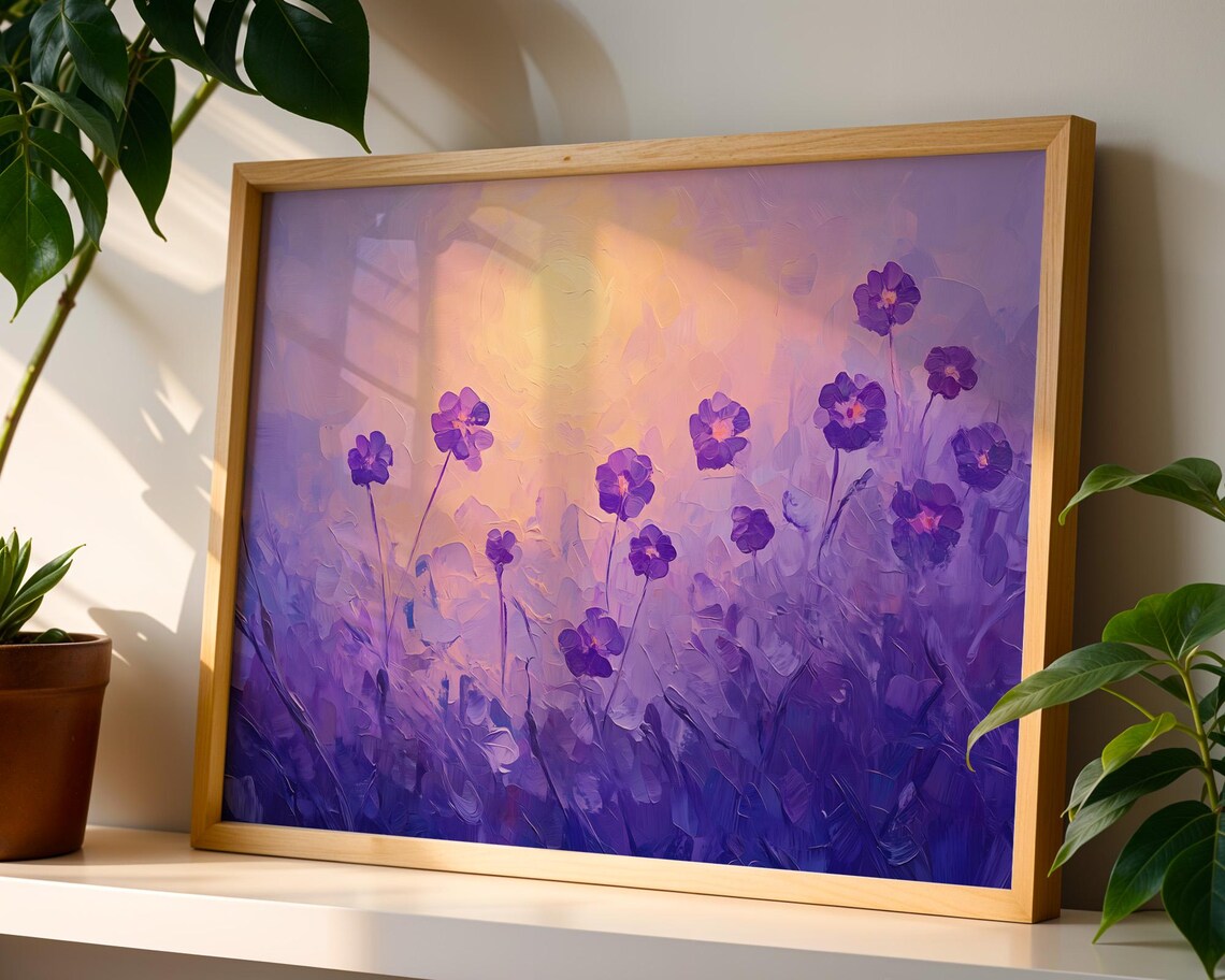 Purple Cosmos Misty Sunrise Lavender Field Dreamy Art Poster - Image 3