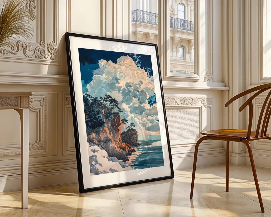 Dramatic Coastal Cliffs Billowing Clouds Ocean Landscape Poster - Image 3