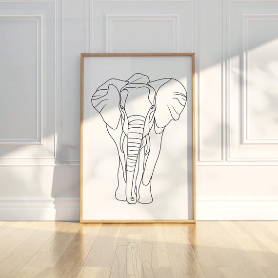 Abstract Minimalist Elephant Animal Line Art Pencil Sketch Drawing Wall Print Poster Modern Simple Home Decor