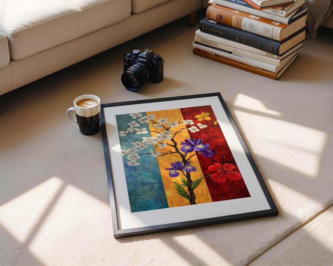 Colorful Vertical Floral Iris Blossom Multicolor Garden Art Poster - Image 5
