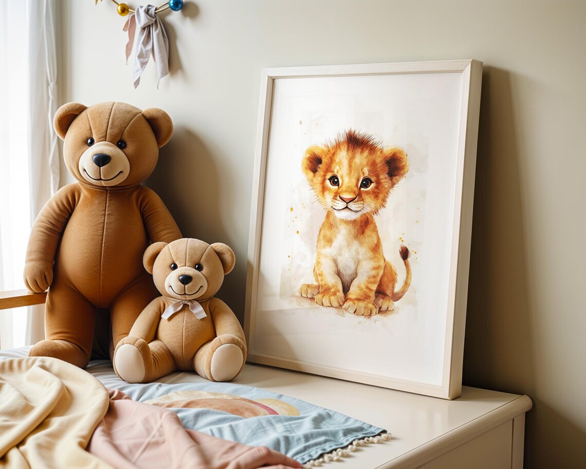 Cute Baby Lion Nursery Wall Art Print Jungle Safari Animal Watercolor Illustration Kids Boy Playroom Room Home Decor - Image 4