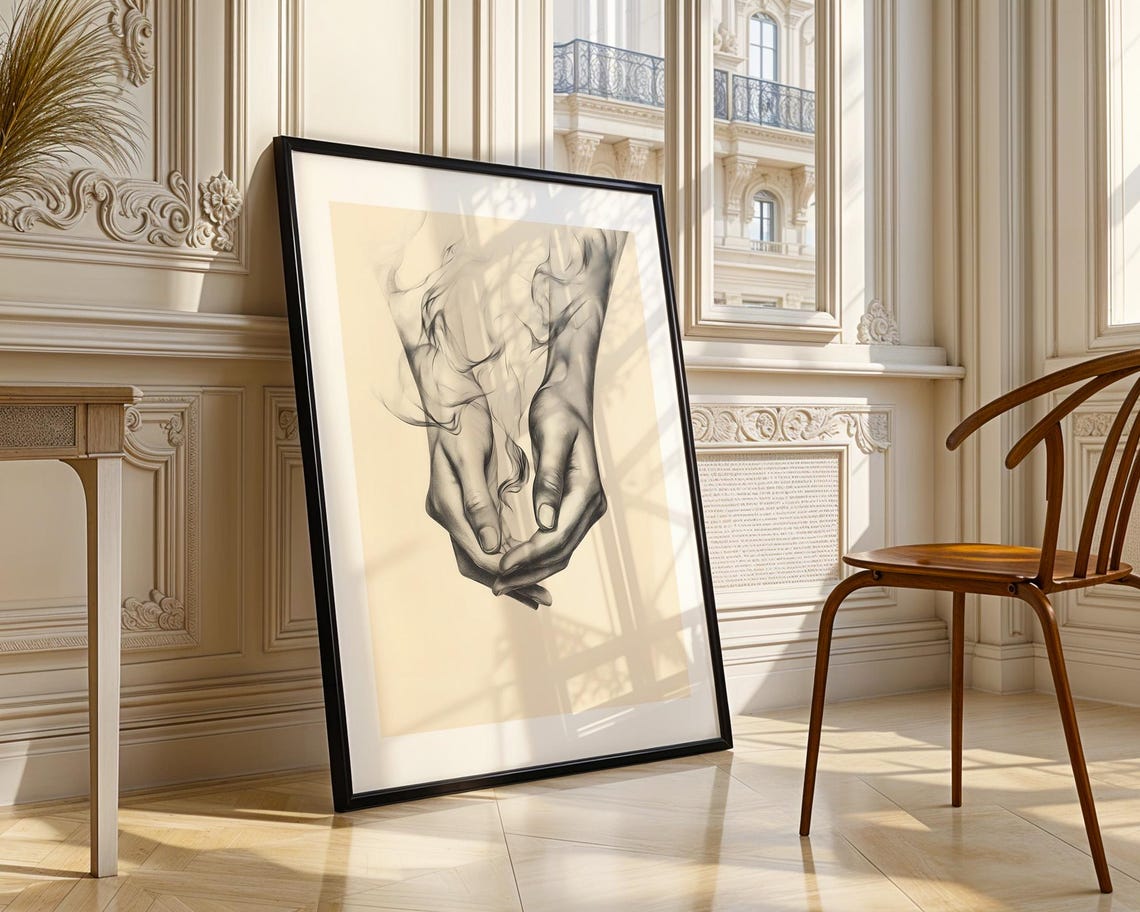 Cupped Hands With Smoke Charcoal Surreal Drawing Artwork Poster - Image 3