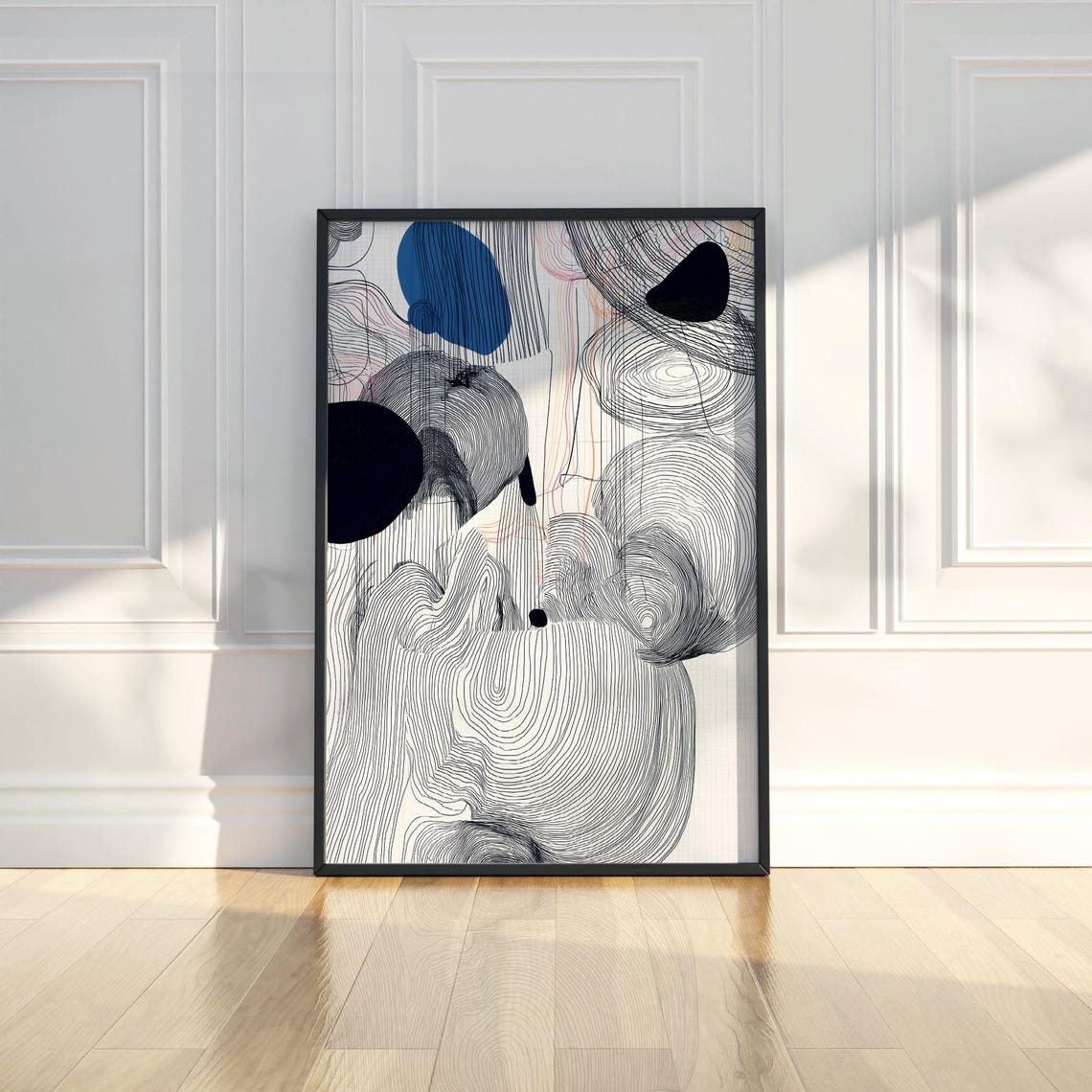 Monochrome Line Waves Abstract Minimalist Contemporary Art Poster