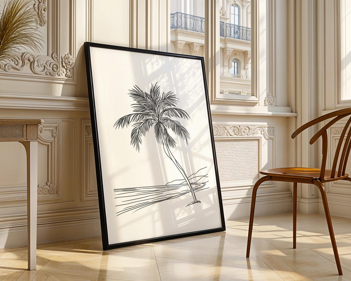 Minimalist Palm Tree Beach Ocean Sunset Line Drawing Wall Art - Image 4
