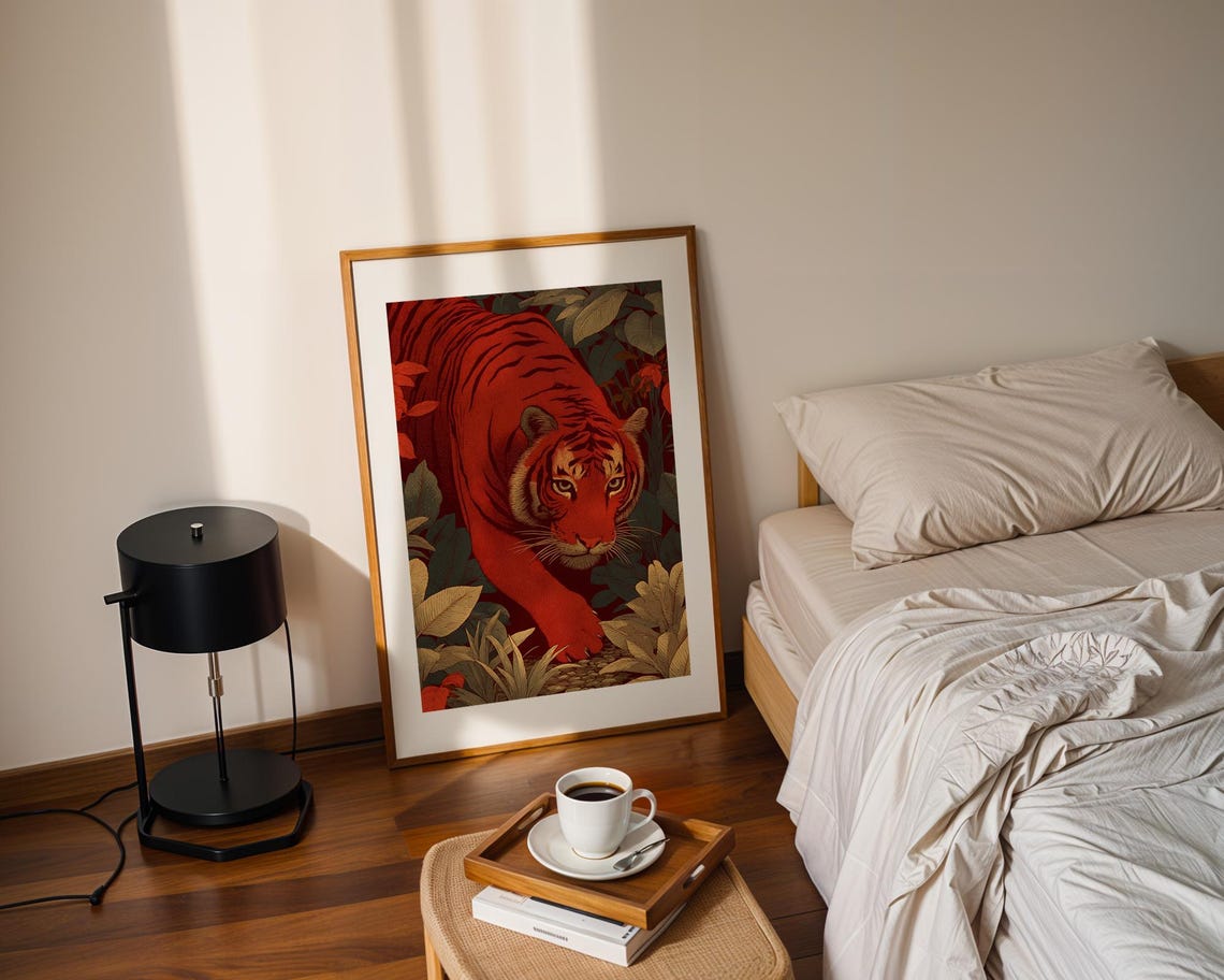 Boho Tiger Botanical Animal Painting Trendy Asian Japanese Poster Wall Art Print Modern Home Decor Artwork Gift - Image 2