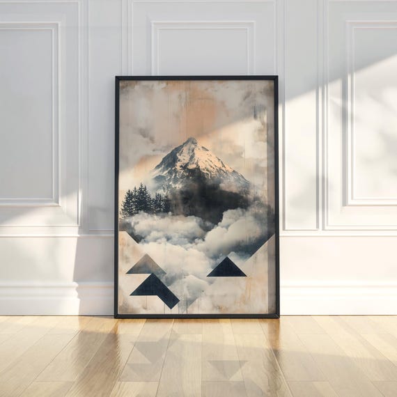 Atmospheric Snowy Mountain Wall Art Print Misty Landscape Nature Modern Room Decor Fine Gift For Home