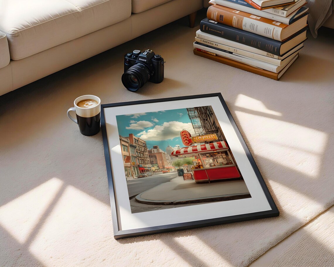 New York Hot Dog Cart Street Corner Vintage Style City Life Poster - Image 4
