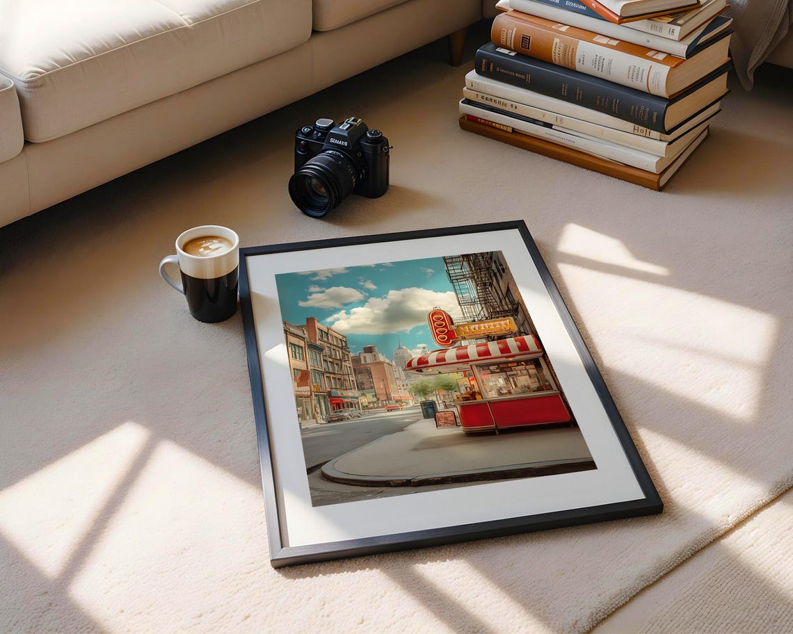 Vintage Diner Food Cart On City Street Wall Art Urban Poster For Living Room Home Office Decor - Image 4