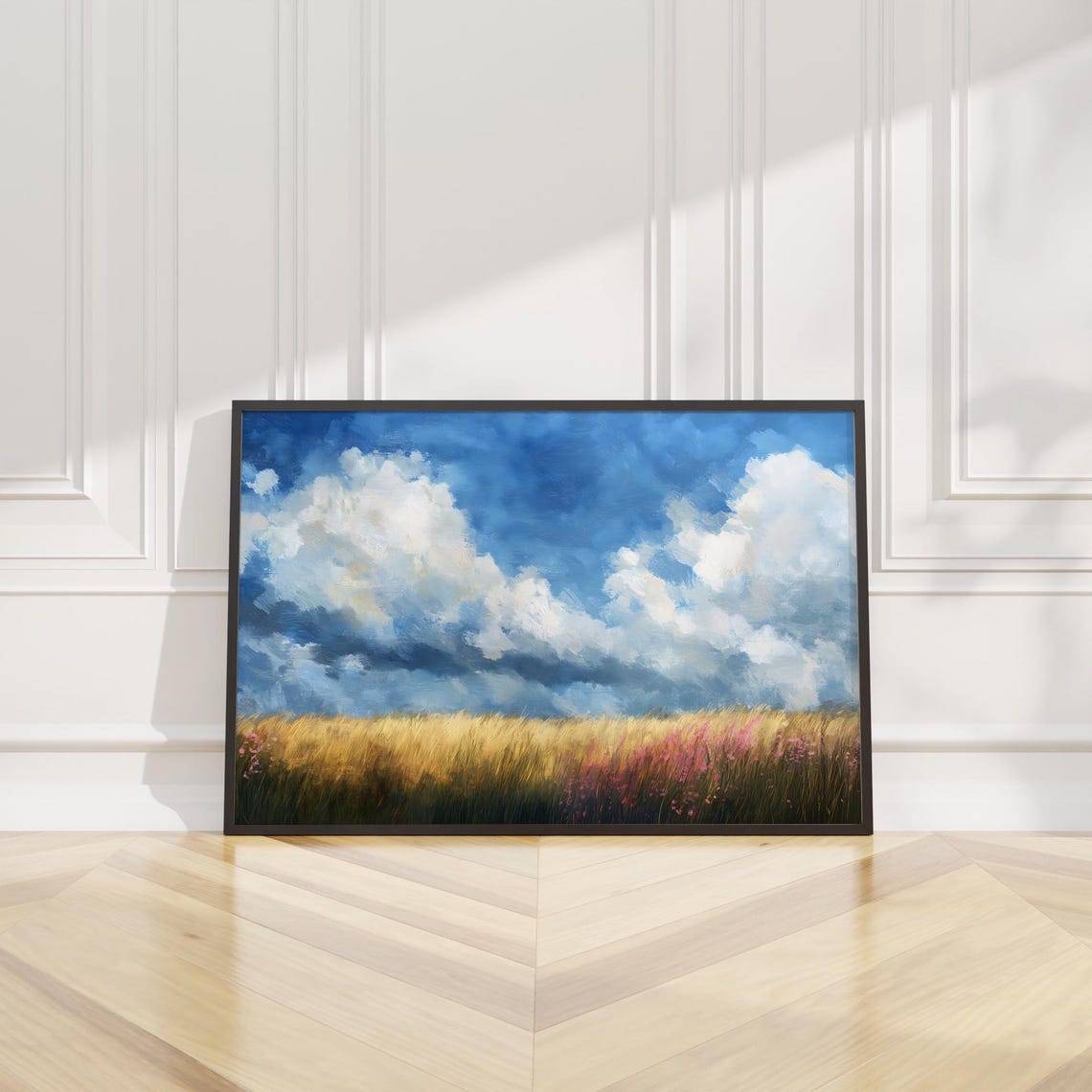 Golden Wheat Field Deep Blue Cloudy Sky Summer Landscape Poster