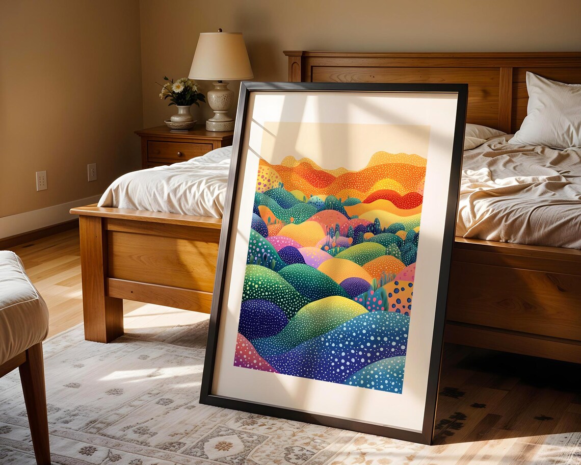 Colorful Rolling Hills Whimsical Dotted Fantasy Landscape Art Poster - Image 4