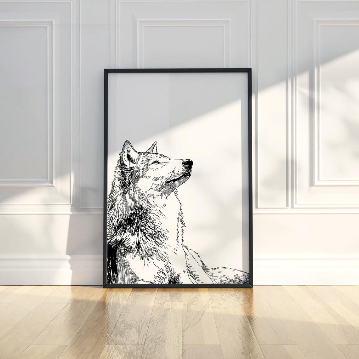 Wild Wolf Pencil Sketch Line Art Animal Illustration Drawing Trendy Poster Wall Print Modern Home Decor Gift