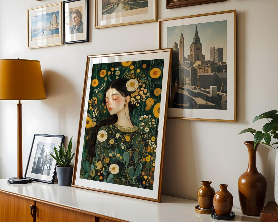 Botanical Woman Daisy Garden Portrait Art Floral Beauty Poster - Image 3