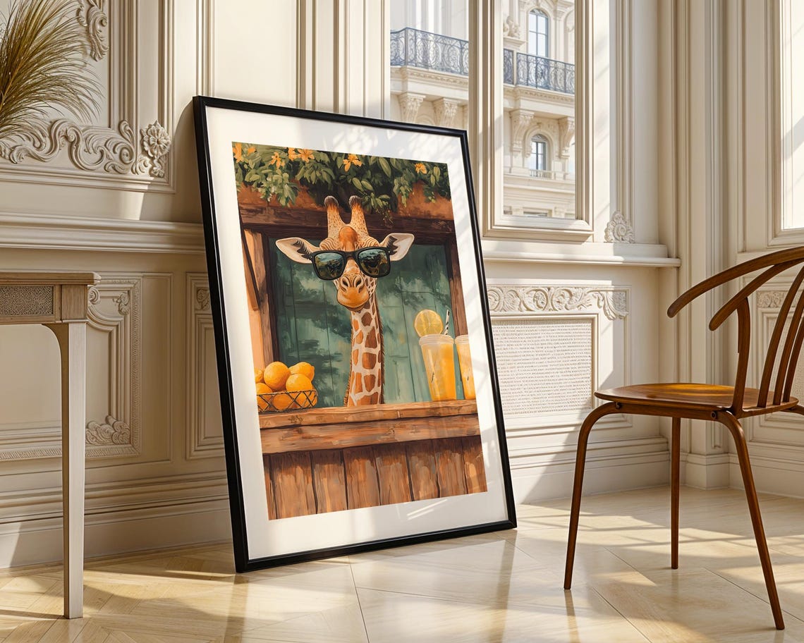 Cool Giraffe Sunglasses Lemonade Stand Funny Animal Art Print Trendy Wall Room Decor Prints Poster - Image 4