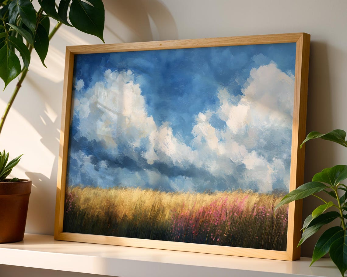 Golden Wheat Field Deep Blue Cloudy Sky Summer Landscape Poster - Image 4
