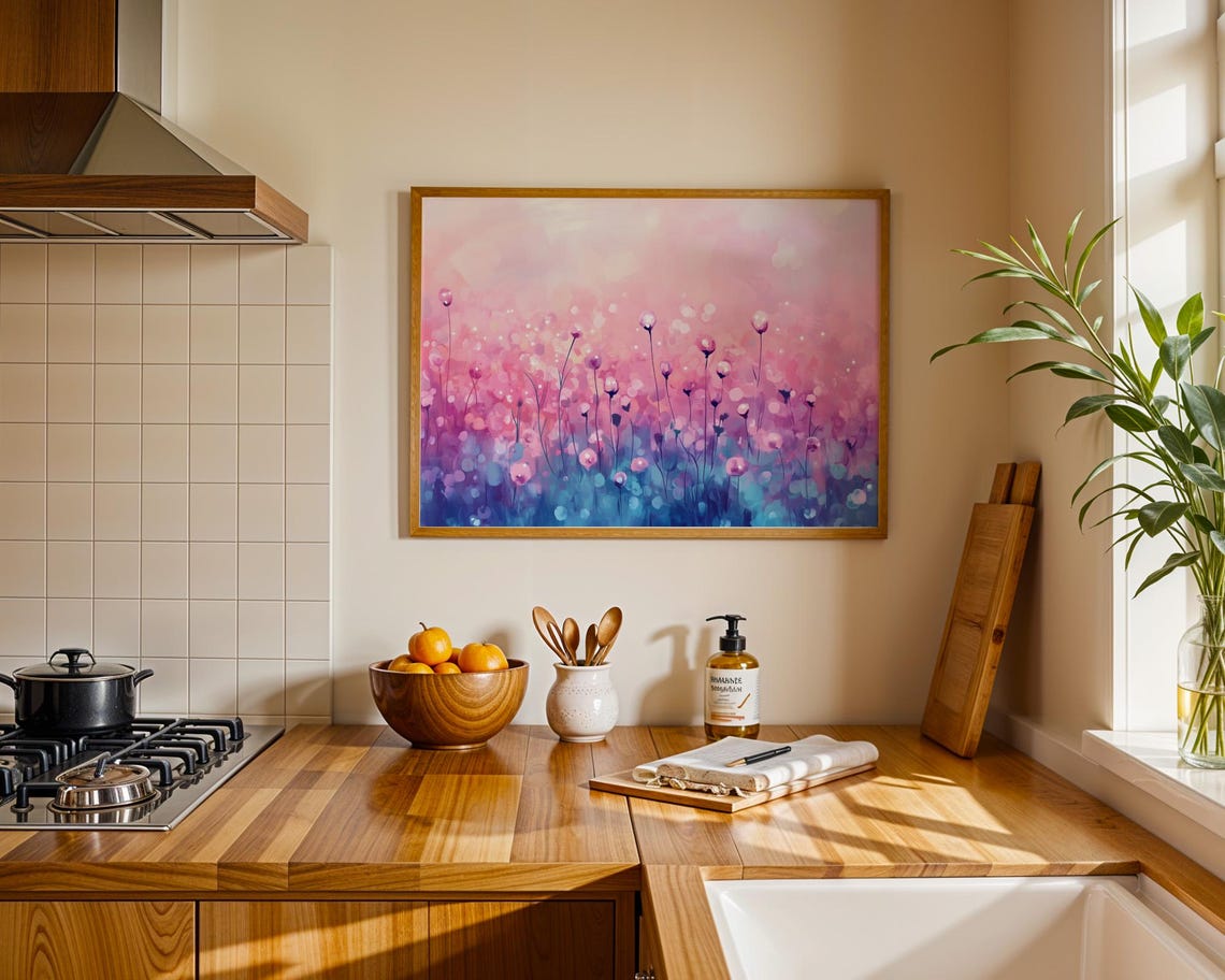 Pink Purple Wildflower Meadow Bokeh Dreamy Abstract Art Poster - Image 2