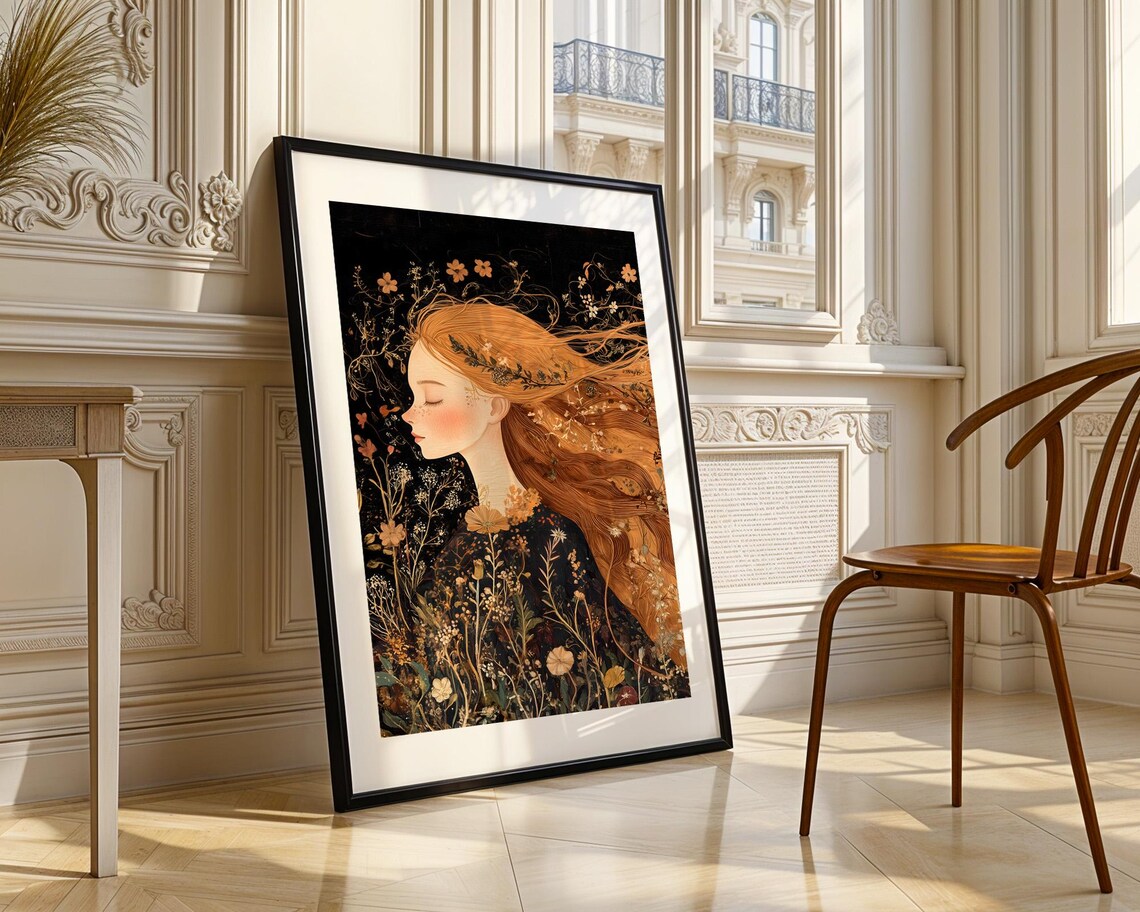Redhead Woman Wildflower Dark Floral Portrait Moody Bloom Poster - Image 5
