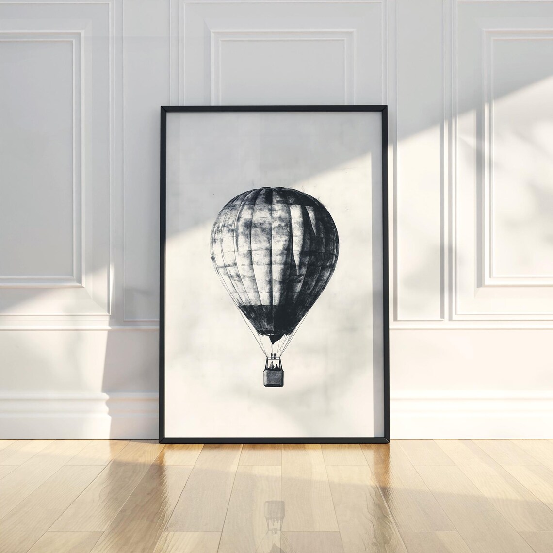Dreamy Vintage Hot Air Balloon Charcoal Sketch Minimalist Poster
