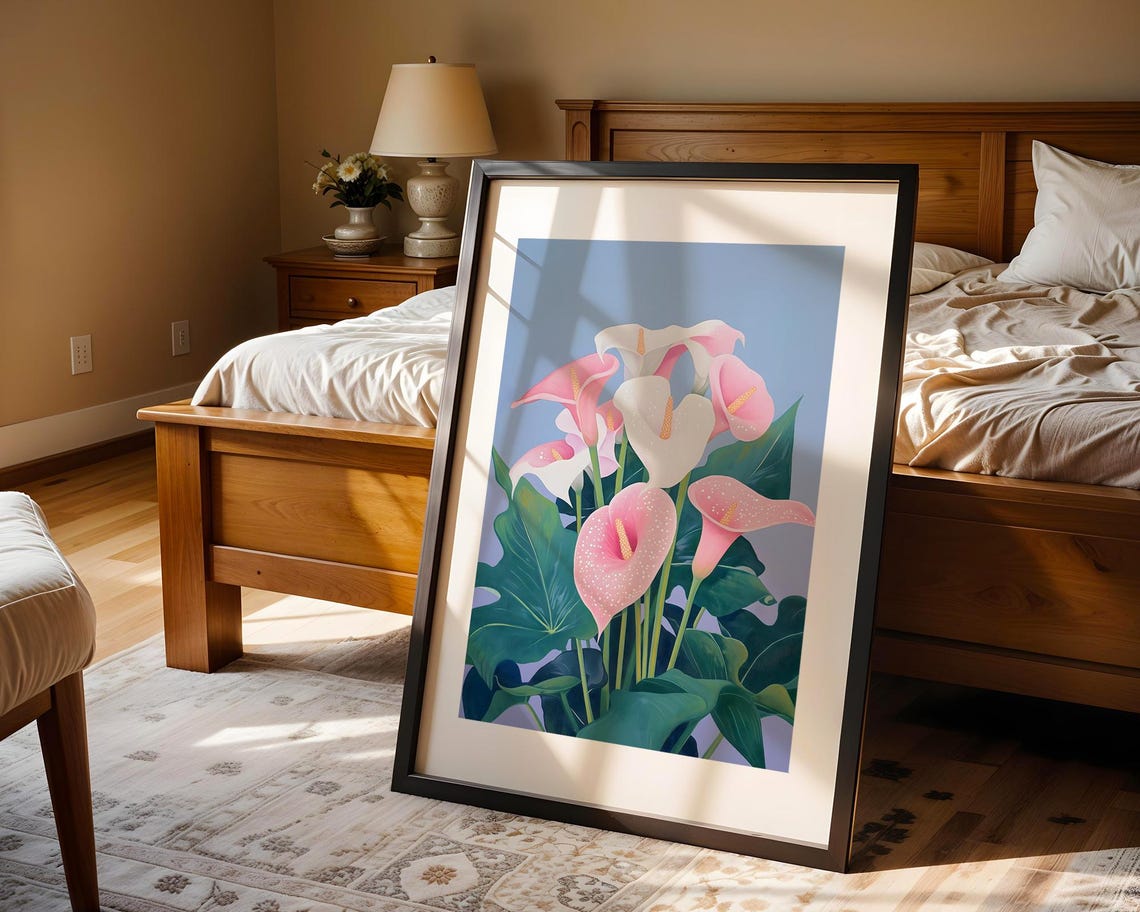 Elegant Pink White Calla Lily Flowers In Bloom Botanical Poster - Image 4