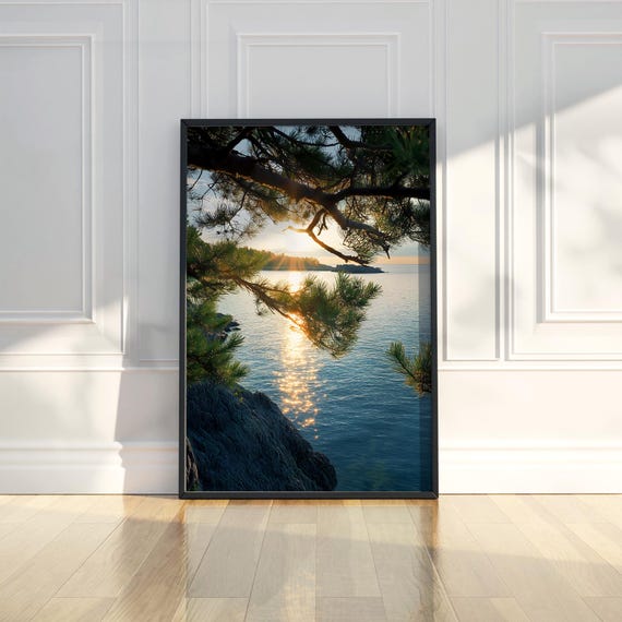 Serene Sunlit Water View Wall Art Print Nature Photography Peaceful Lake Landscape Modern Home Room Decor Fine Gift