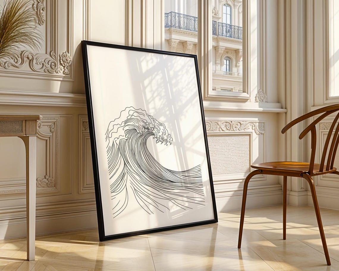 The Great Wave Off Kanagawa Minimalist Line Art Drawing Poster - Image 4