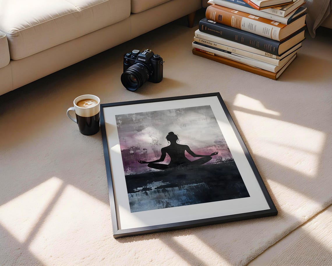 Purple Yoga Meditation Silhouette Lotus Pose Mindful Zen Print - Image 5