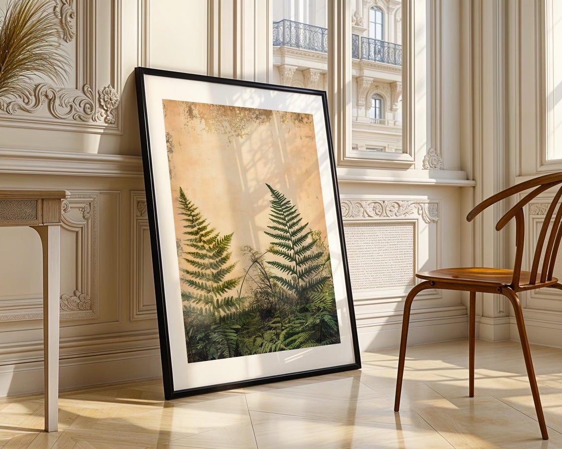 Green Fern Vintage Botanical Art on Distressed Paper Style Poster - Image 3