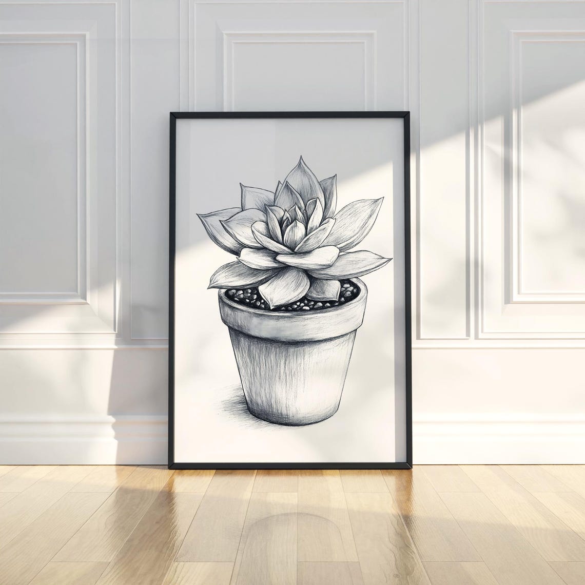 Potted Succulent Plant Pencil Drawing Botanical Sketch Poster