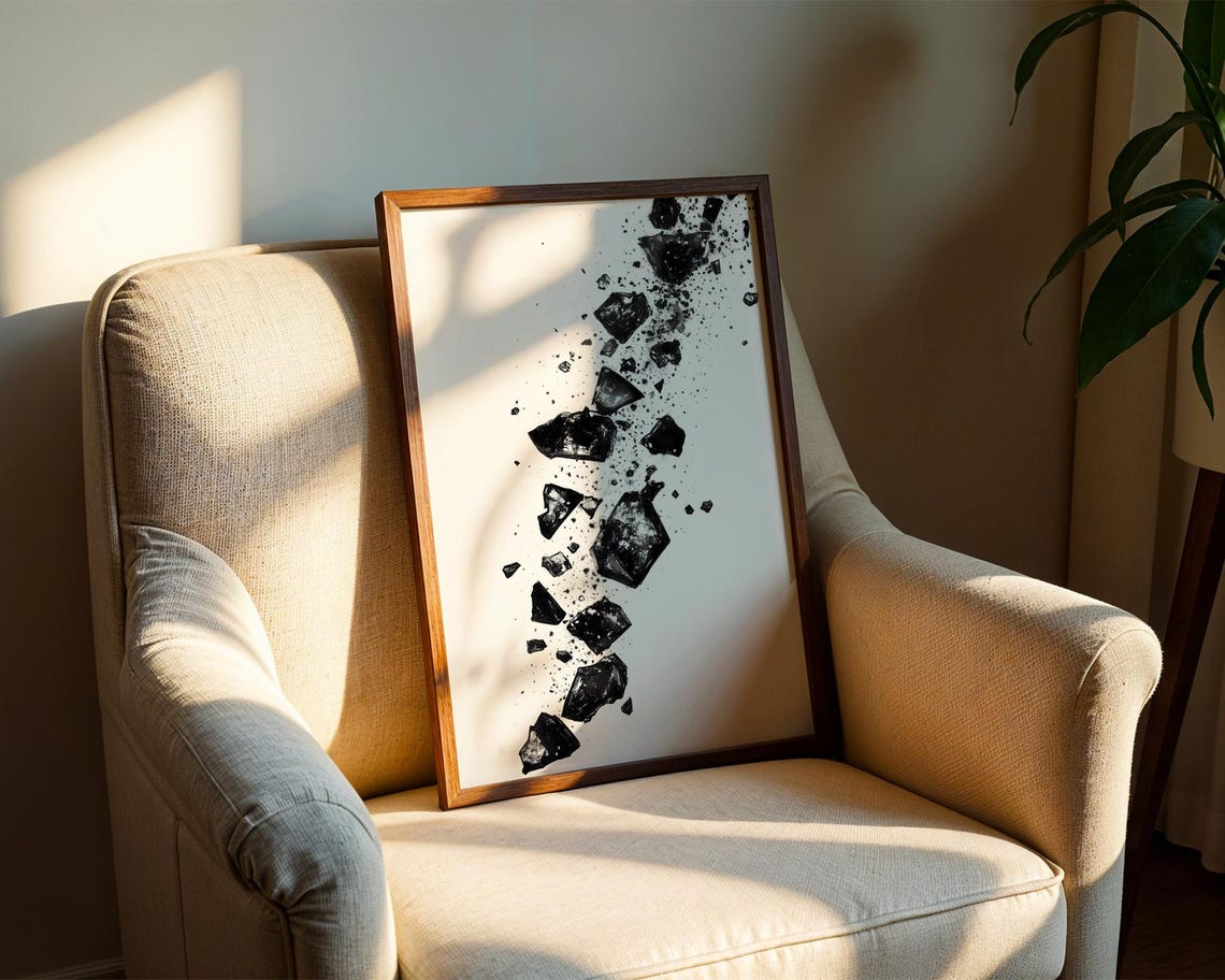 Striking Shattered Black Rock Fragments Abstract Ink Art Poster - Image 2