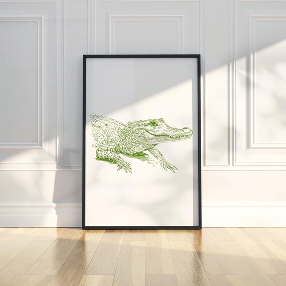 Crocodile Line Art Croc Pencil Sketch Animal Illustration Drawing Trendy Poster Wall Print Modern Home Decor