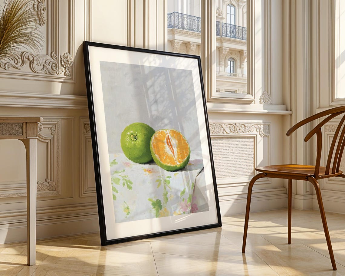 Green Mandarin Citrus Still Life Halved Fruit Minimalist Art Poster - Image 3