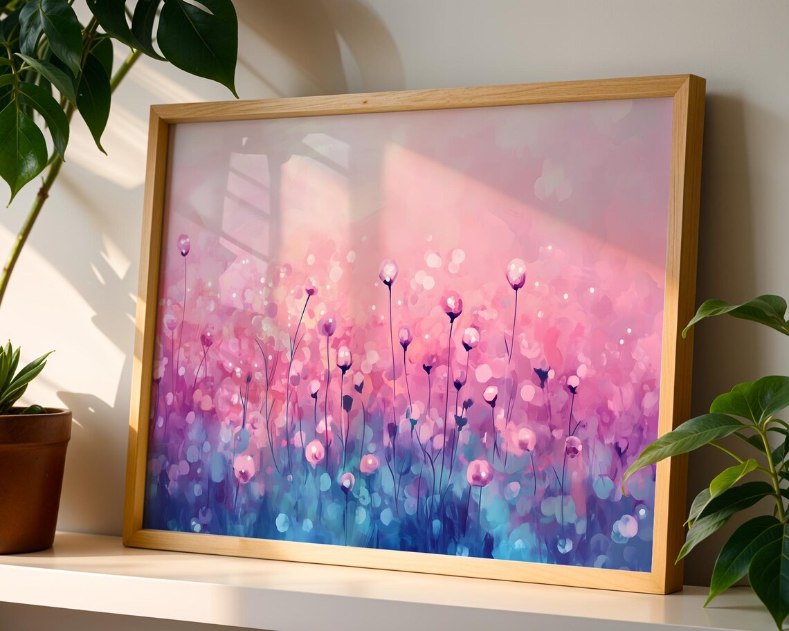 Pink Purple Wildflower Meadow Bokeh Dreamy Abstract Art Poster - Image 3