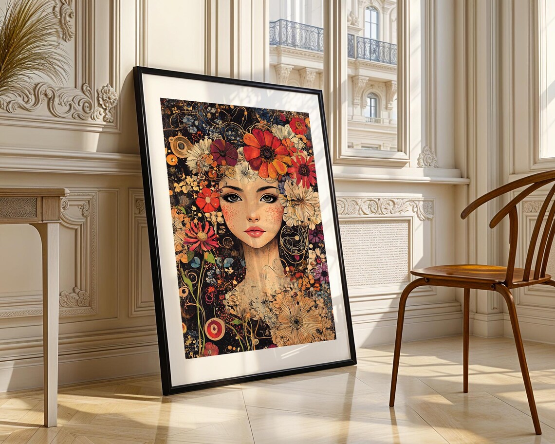 Woman Portrait Blooming Flowers Decorative Art Nouveau Style Poster - Image 4