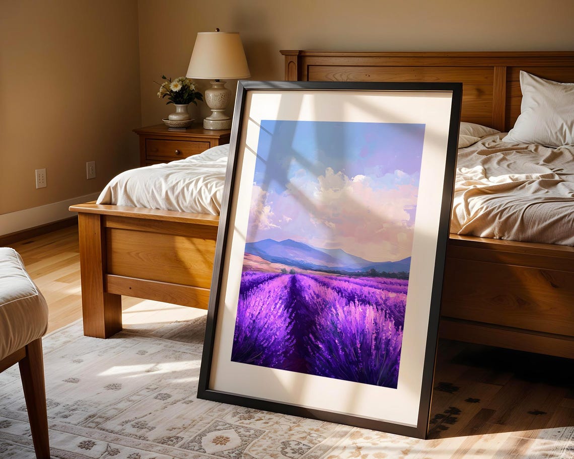 Lavender Field Rolling Hills Purple Mountains Scenic Art Poster - Image 3