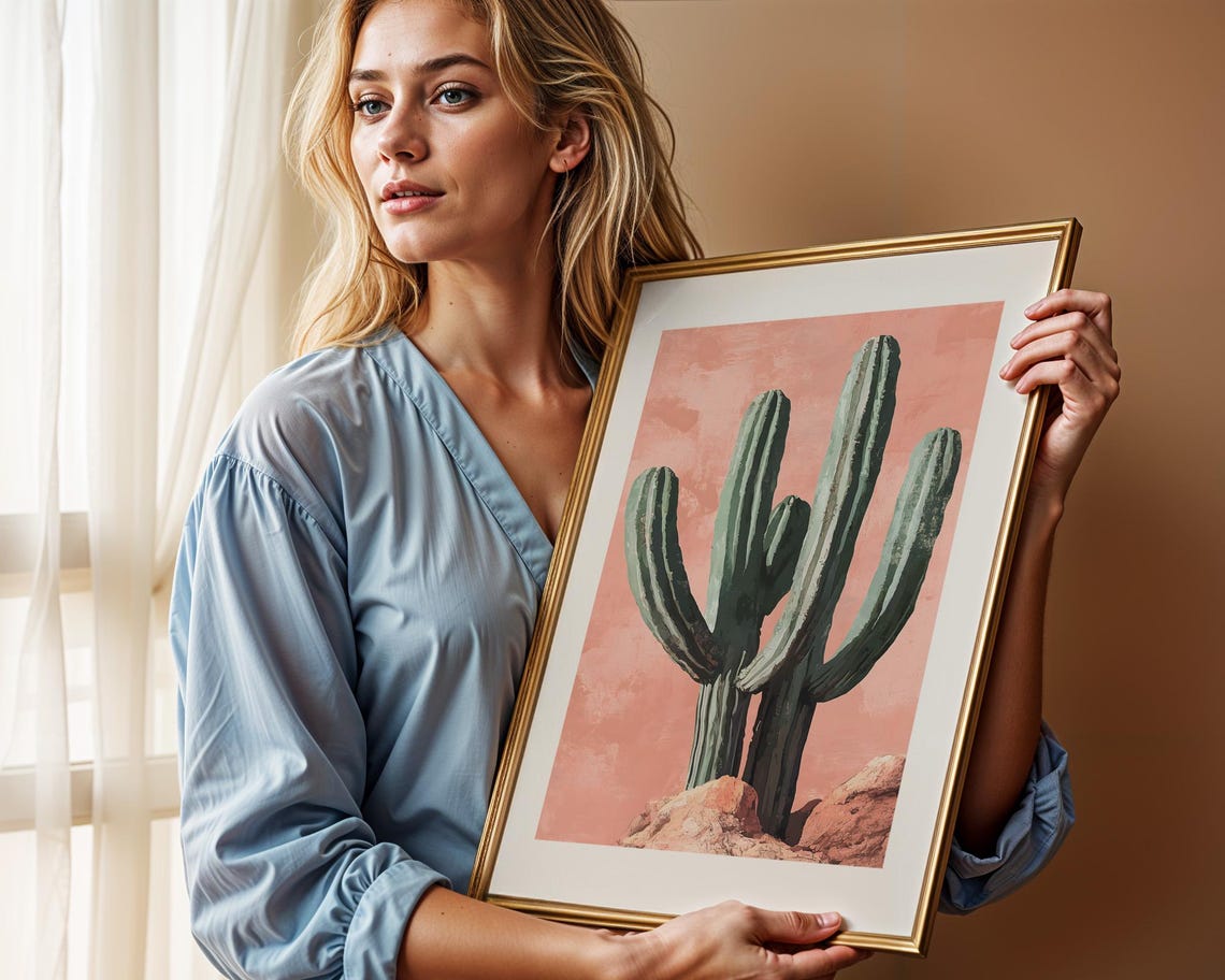 Saguaro Cactus Pink Background Botanical Art Modern Desert Poster - Image 2