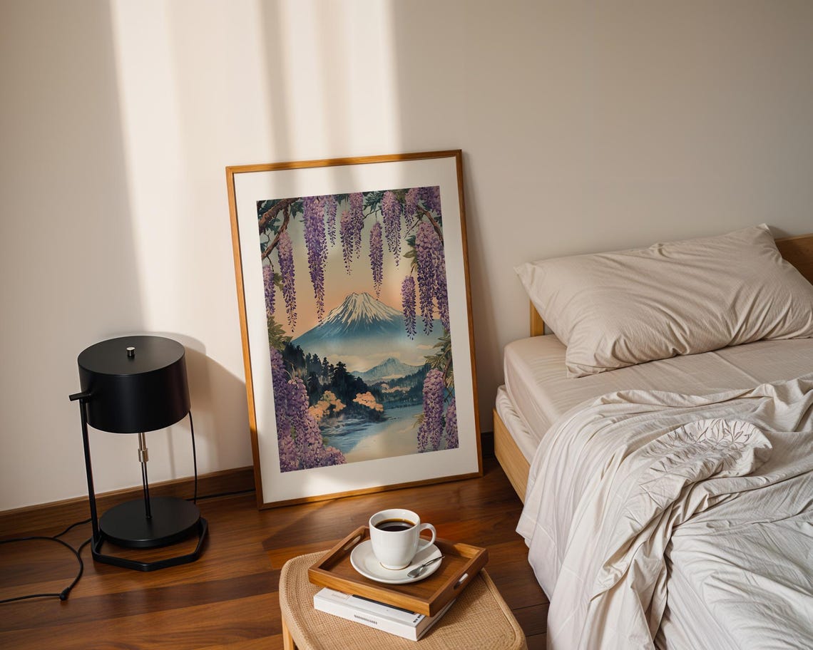Mount Fuji Wisteria Wall Art Print Japanese Landscape Nature Flower Asian Purple Romantic Travel Modern Home Decor Living Room Bedroom Gift - Image 3