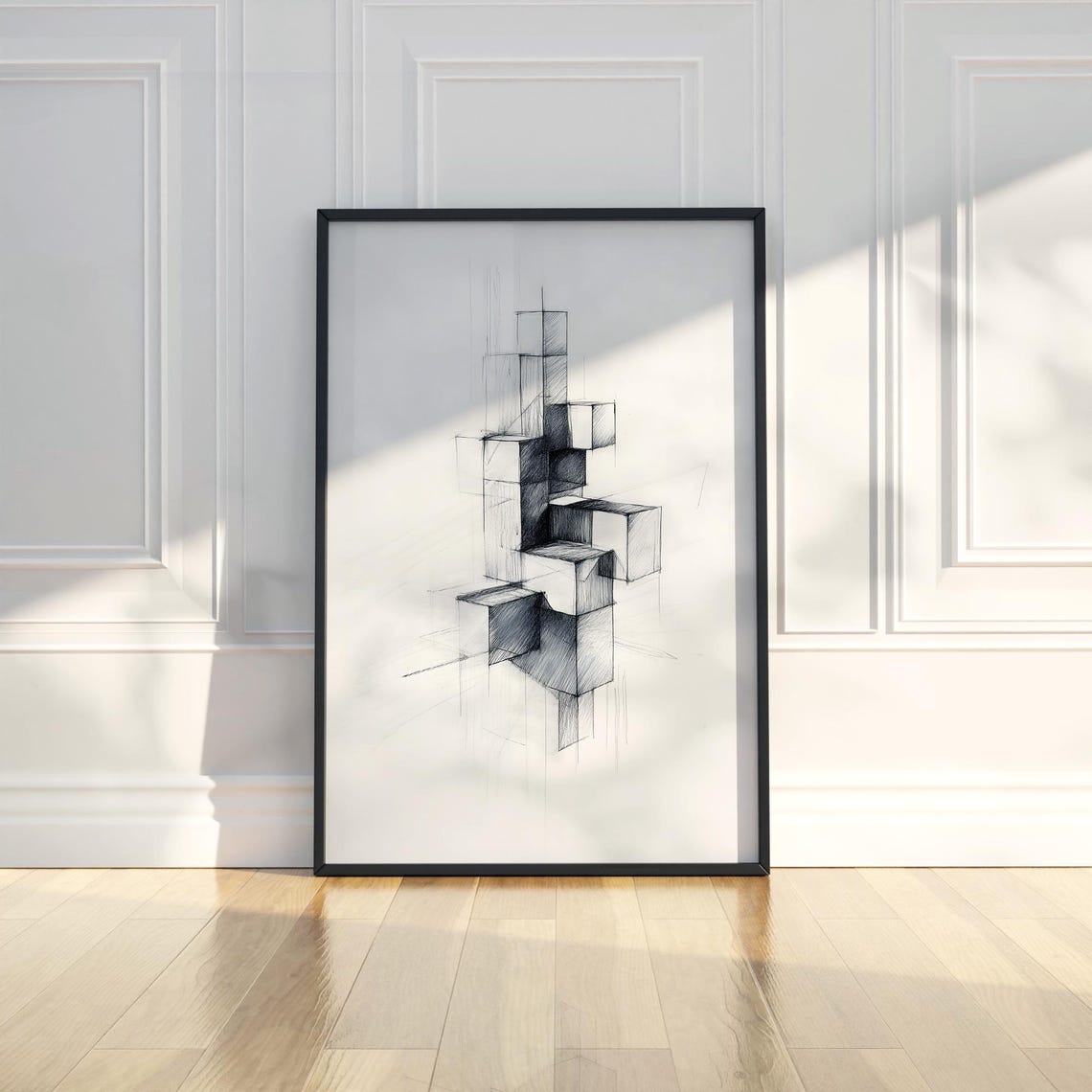 Geometric Cubes Architectural Line Drawing Sketch Art Poster