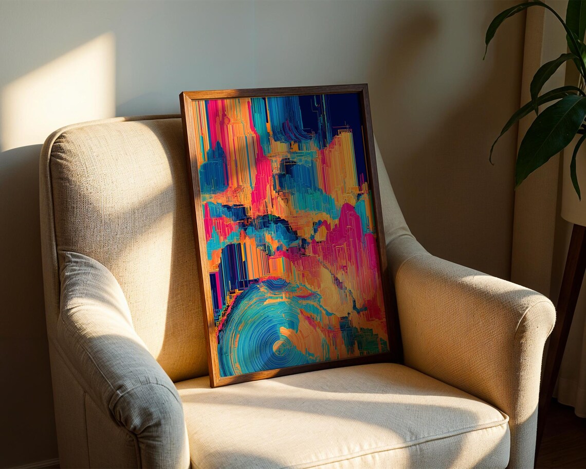 Colorful Abstract Brush Stroke Pink Blue Orange Modern Art Print - Image 2