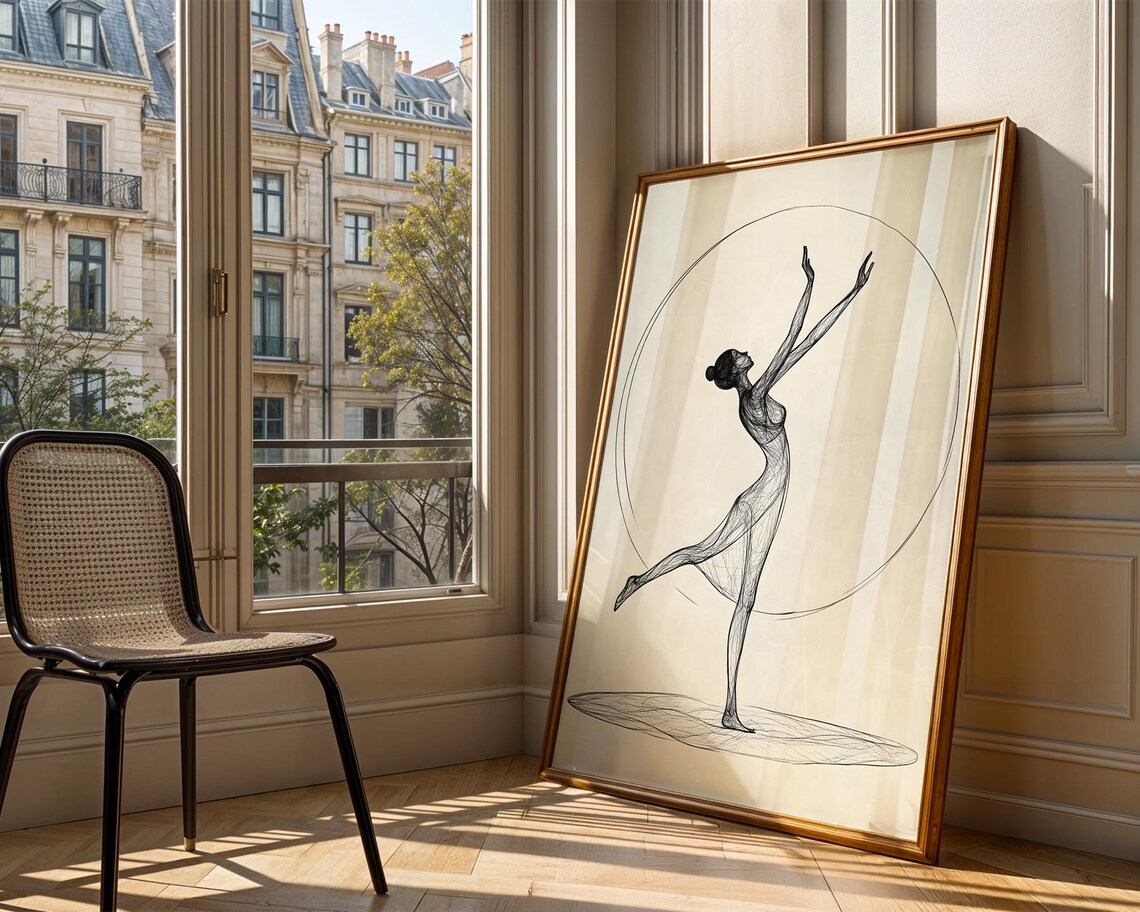 Elegant Ballerina Line Sketch Dancing Inside Circle Minimal Style Poster - Image 3
