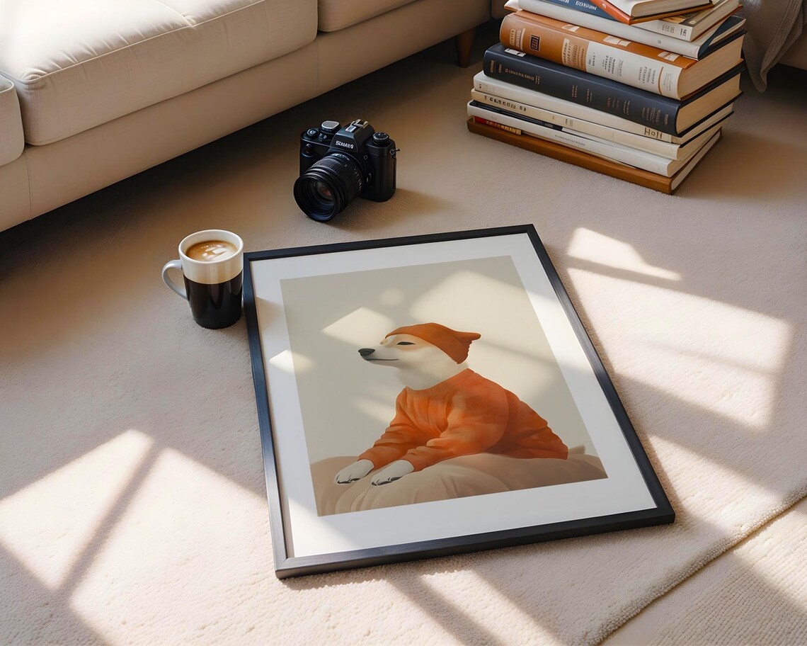 Cozy Shiba Inu Dog In Orange Sweater Portrait Cute Animal Poster - Image 5