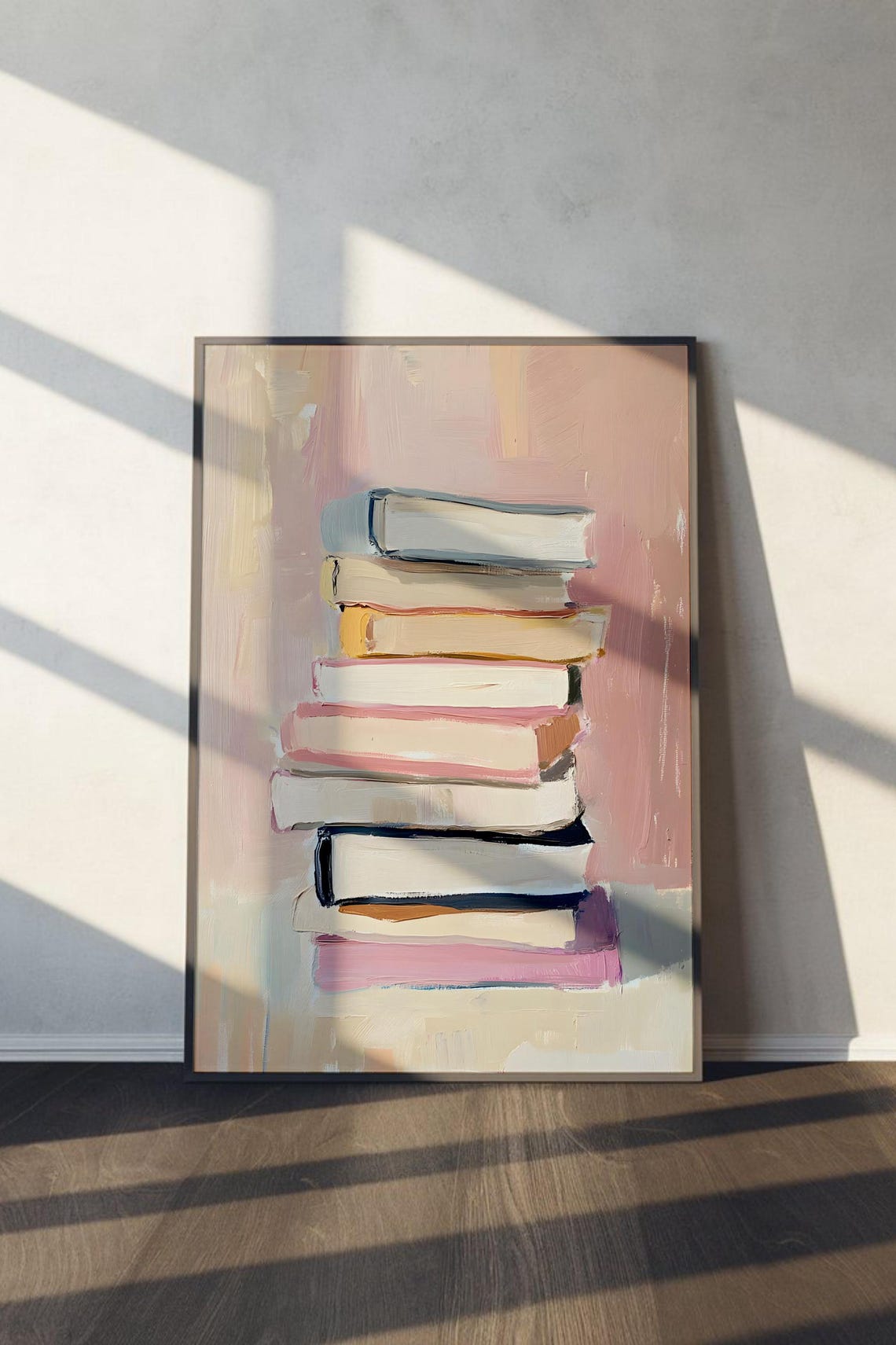 Pastel Book Stack Painting Book Lover Cozy Reading Decor Poster - Image 3